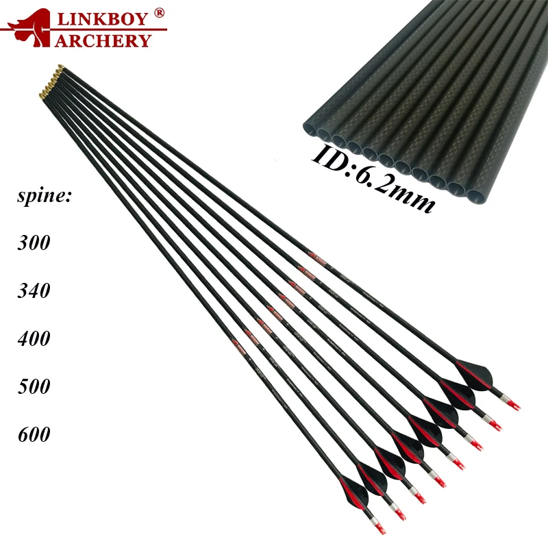 

Linkboy Archery Pure Carbon Arrows 3k Weave Spine300-600 32inch 2inch Plastic Vanes Arrow 75gr Tips for Compound Bow Hunting