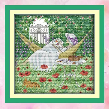 

Joy Sunday crossstitch Leisure afternoon girl garden DMC14CT11CTcottonfabric neeldework kits painting gift art factory wholesale