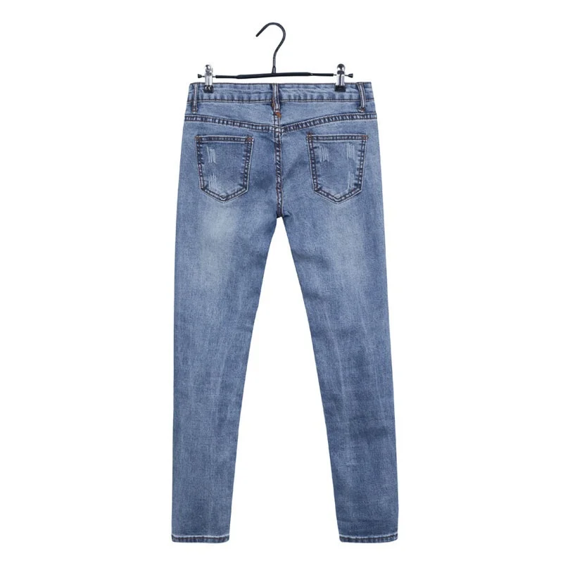 High Quality Womens White Spots Ripped Hole Skinny Jeans Female Vintage Denim Pencil Jeans Slim Leggings Long Pants Jeans