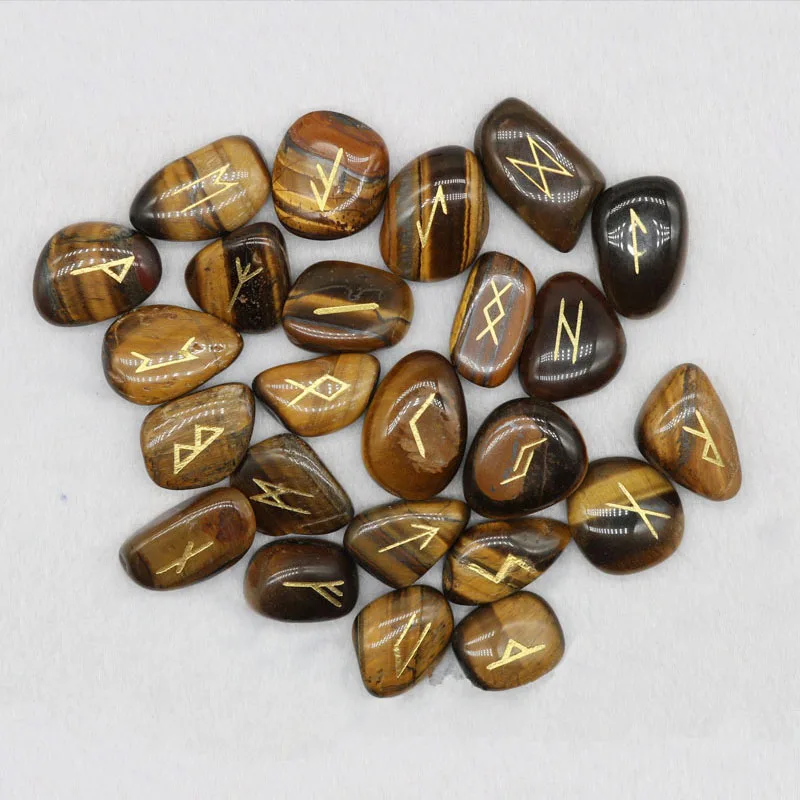 

25pcs/set natural jasper stone nordic Viking Runes Set Healing Palm Fortune-Telling Feng Shui Divination Decoration