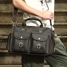 Fashion Men’s Briefcase Crazy Horse Genuine Leather Briefcases Business Men Luxury Brand Bag Cowhide Leather Laptop Computer Bag