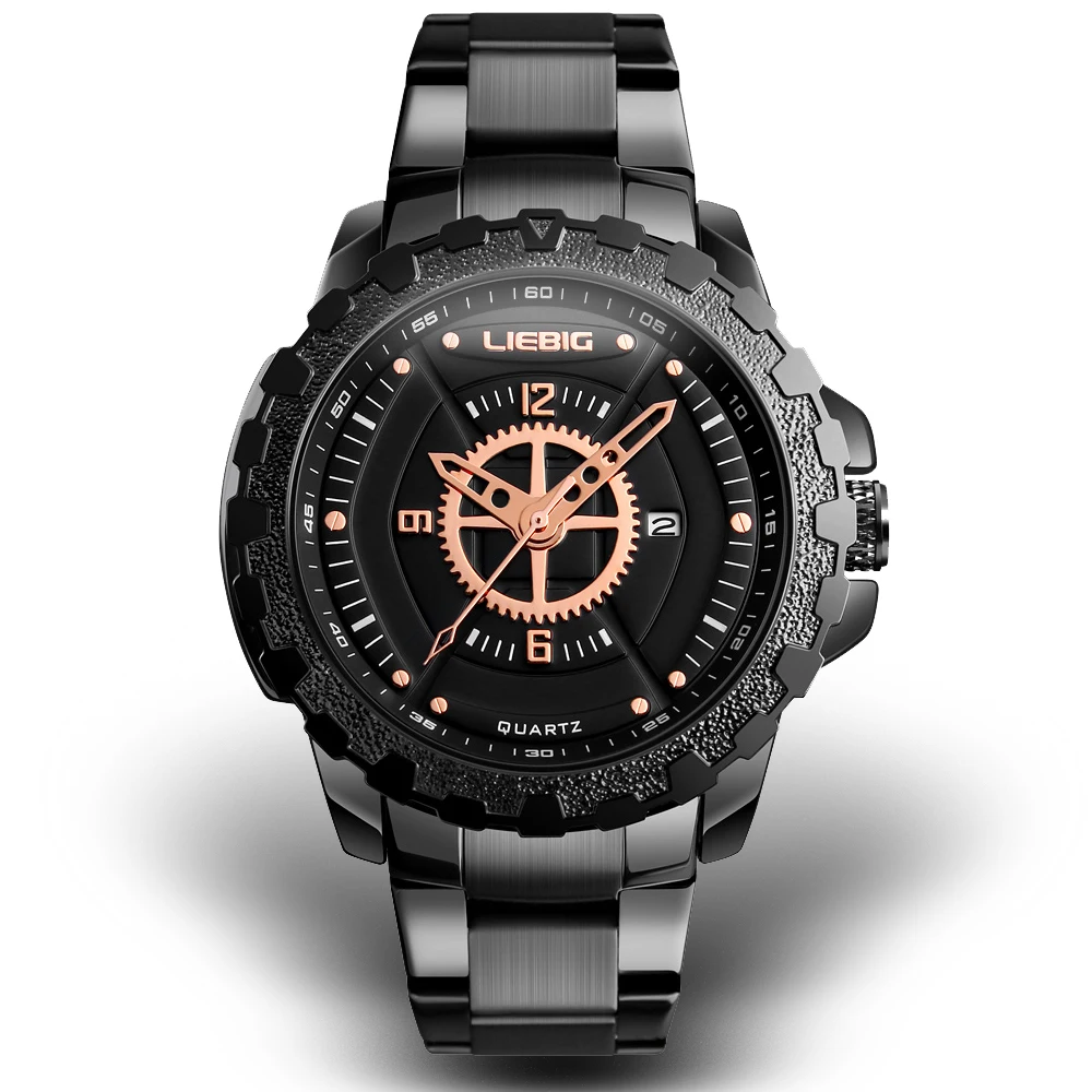 

relogio masculino Men Watch new black rose gold Pointer Luxury Brand Analog sports Wristwatch Quartz Business Watch Men clock