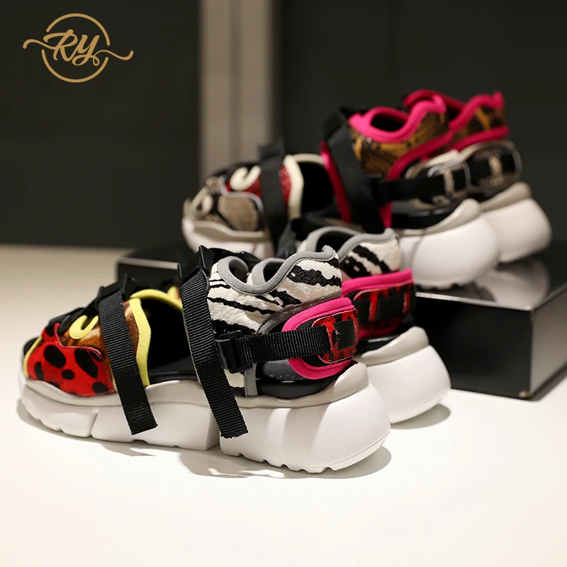 

RY-RELAA shoes woman sandals platform sandals Muffin platform European and American fashion women's shoes Genuine Leather ins