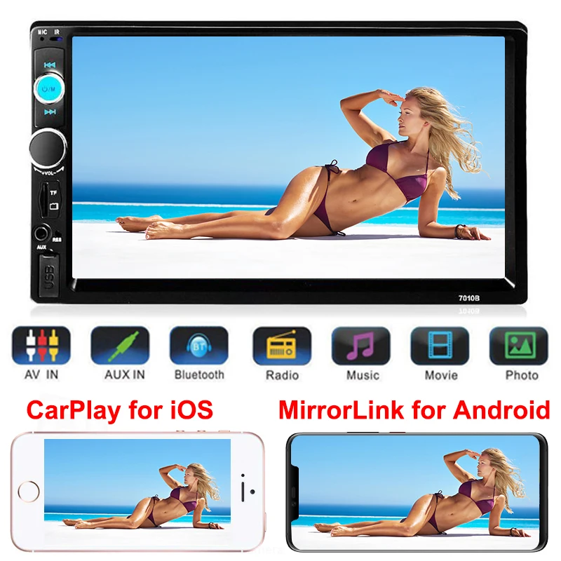 CarPlay Mirror Link центральный мультимедийный Авто 2 Din 7 ''сенсорный экран Bluetooth радио