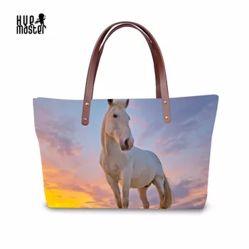 

HUE MASTER Bag for Women Horse Printing Handbag Neoprene High Capacity Ladies Fashion Tote Bag Travel Casual Beach Shoulder Bags