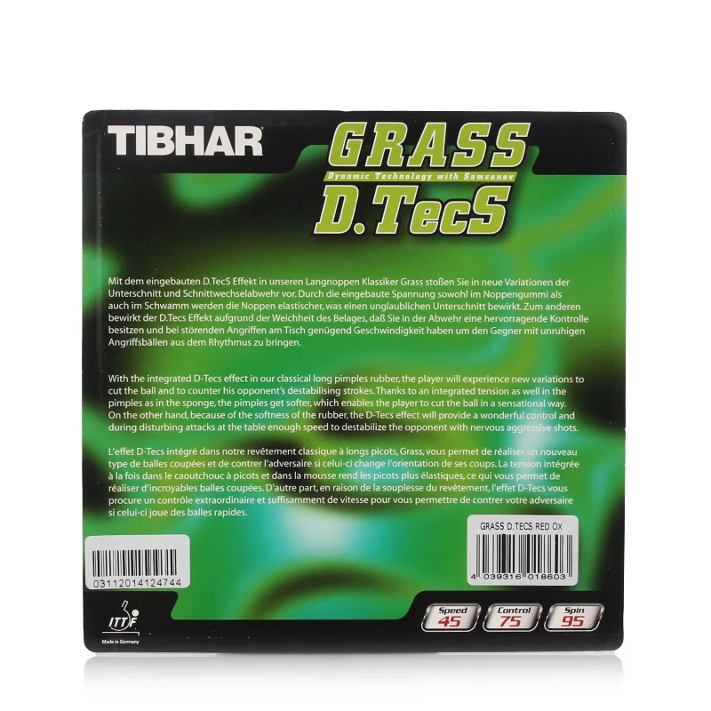 TIBHAR GRASS D. TECS (1,2/1,6/OX, Defensive/Chop) Pips-длинный Настольный теннис резиновая губка для пинг-понга