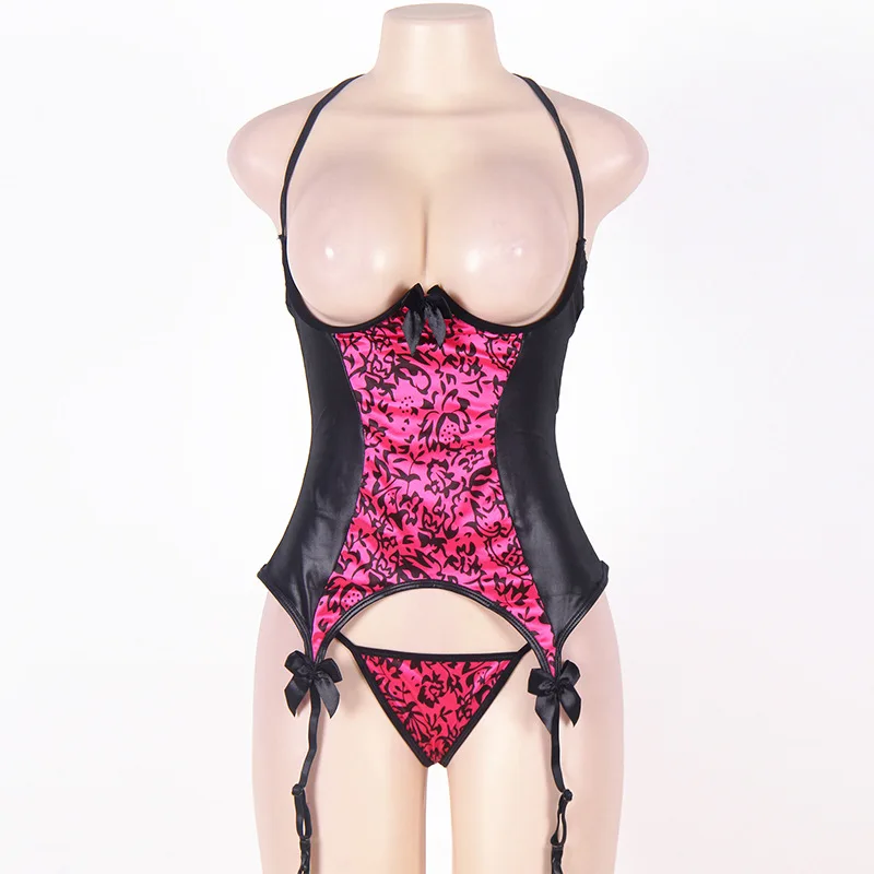 2017 New Sexy Women Lingerie Faux Leather Nightclub Sleepwear Lace Splicing Underwire Ladies Slip Sexy Minidress Intimate Slips