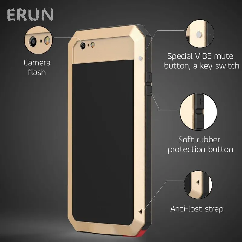 

ERUN Luxury lunat metal water dirt shock proof for Apple iPhone 6/6s plus fitted case Aluminum waterproof phone case