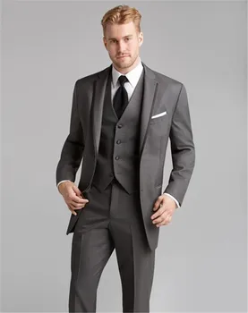 

3 Piece Jacket+Pants+Vest Latest Coat Pants Designs Grey Men Suits Wedding Groom Groomsmen Formal Blazer Handsome Men Tuxedos