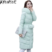 AYUNSUE белый утиный пух зимняя куртка для женщин капюшон натуральный Лисий мех воротник ветрозащитные куртки для женщин толстые пальто для женщин LX140