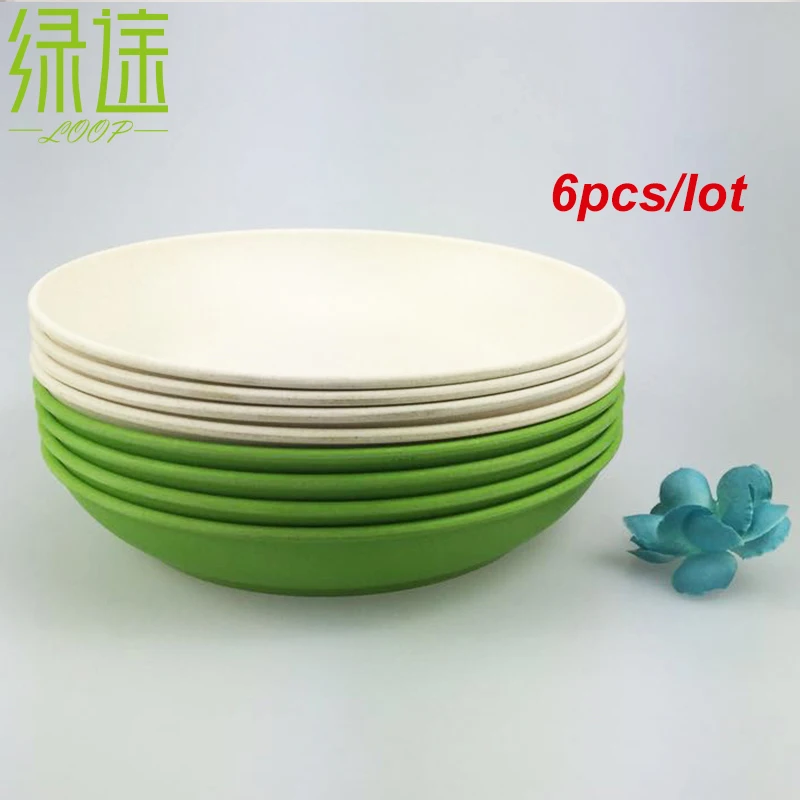 6PCS Deep dishes dinner plate new design deep bowls bamboo fiber dishes cake white blue plates