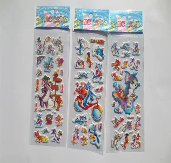 

Mix 10sheets Tom and Jerry Animals Cats and mouse sticker Kawaii Kids Children Action Figure toys Bubble Puffy mice Stickers