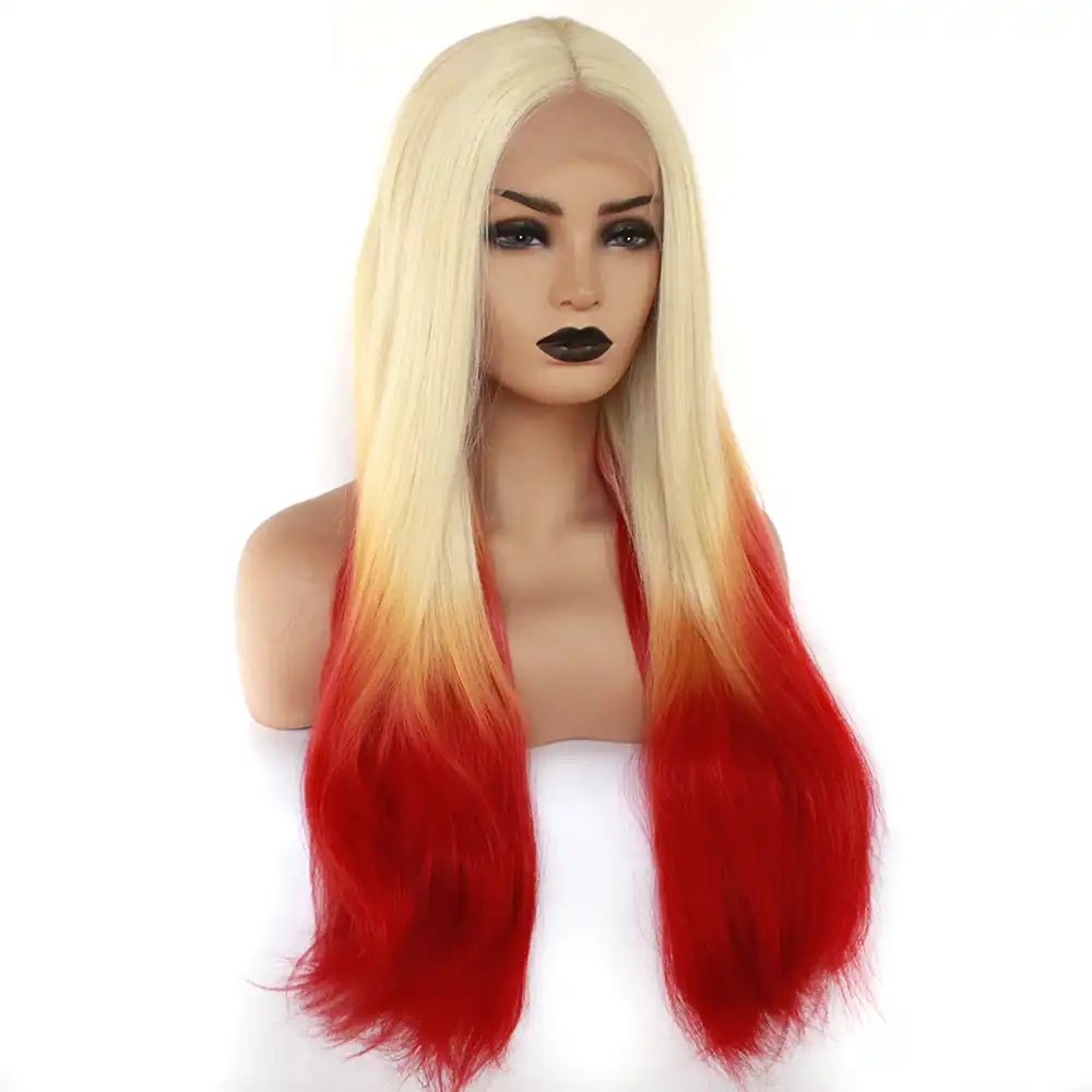 Straight With Wavy At Ends Blonde Synthetic Lace Front Wig 613