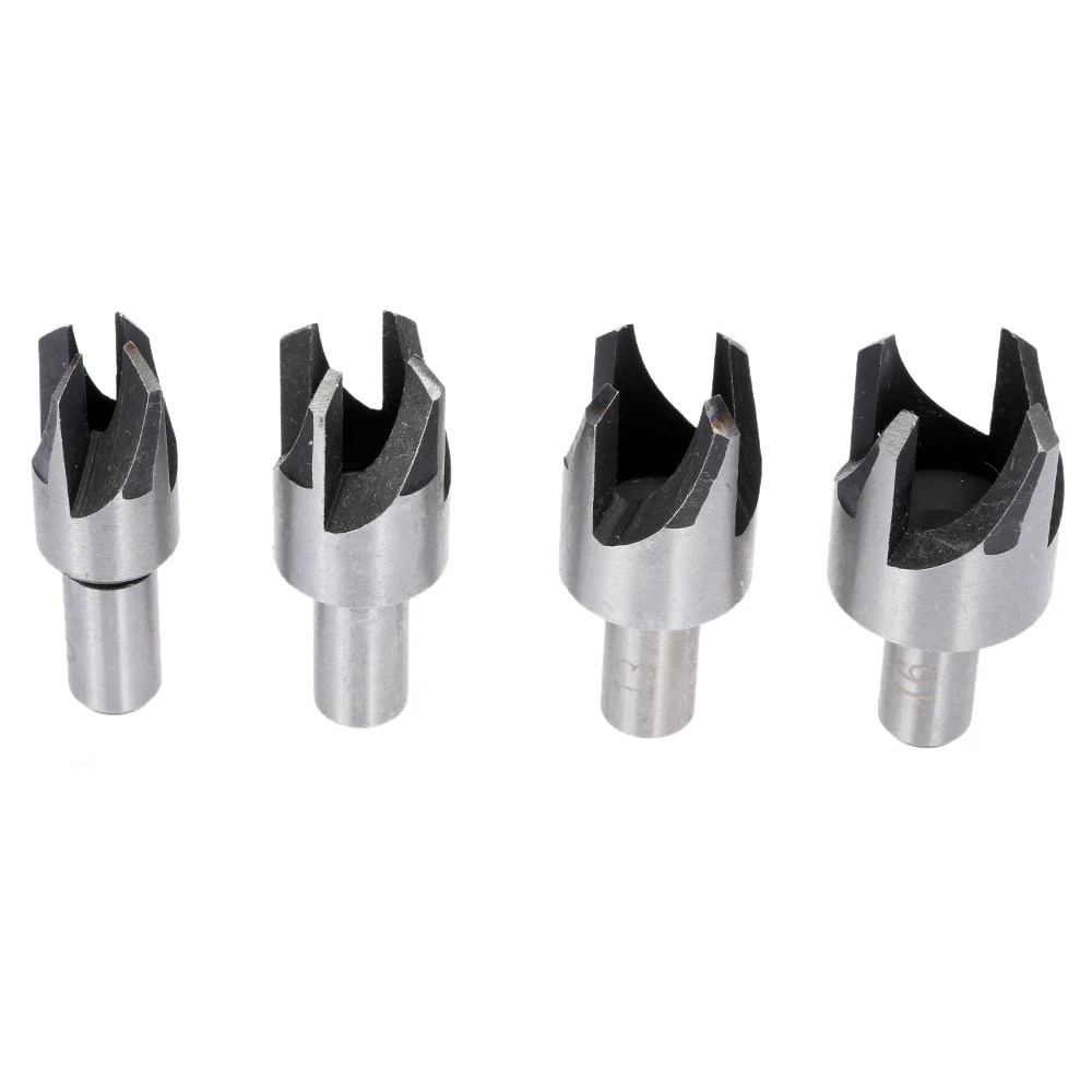Wood Plug Cutter Cutting Tool Set Tapered Taper Drill Bit Dowel Maker Tool Shank Drill Bit Four-Tooth Tenon Plug Hole Cutter 4pc
