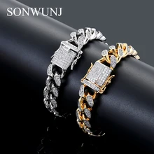 14 мм 7 дюймов 8 дюймов Латунь Iced Out Bling браслет-цепочка для мужчин ювелирные изделия Медь CZ кубинский браслет в стиле хип-хоп B024