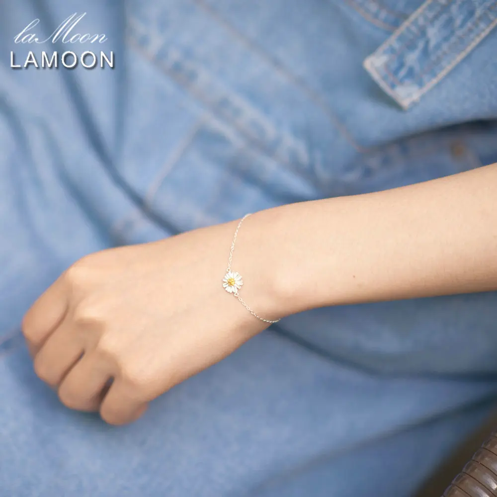 LAMOON 2017 New Handmade Chrysanthemum Flower Shape 100% 925-sterling-silver Bracelet S925 Fine Jewelry for Women LMHY004