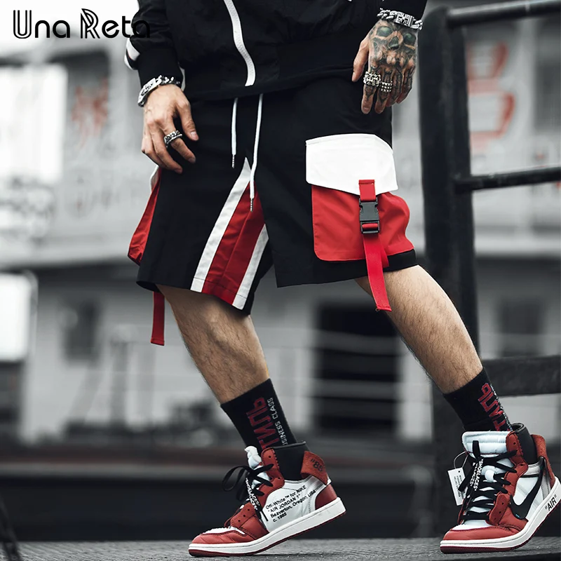 

Una Reta Shorts Men's Summer New Casual Color matching side large pocket Loose Shorts Men Hip Hop Short Trousers Streetwear