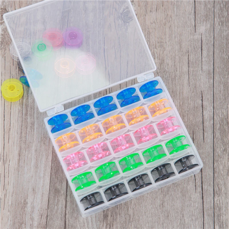 

25Pcs/Set Bobbins Box Set Sewing Machine Spools Colorful Plastic Case Storage Box Sewing Spare Parts Equipment Tools Accessories