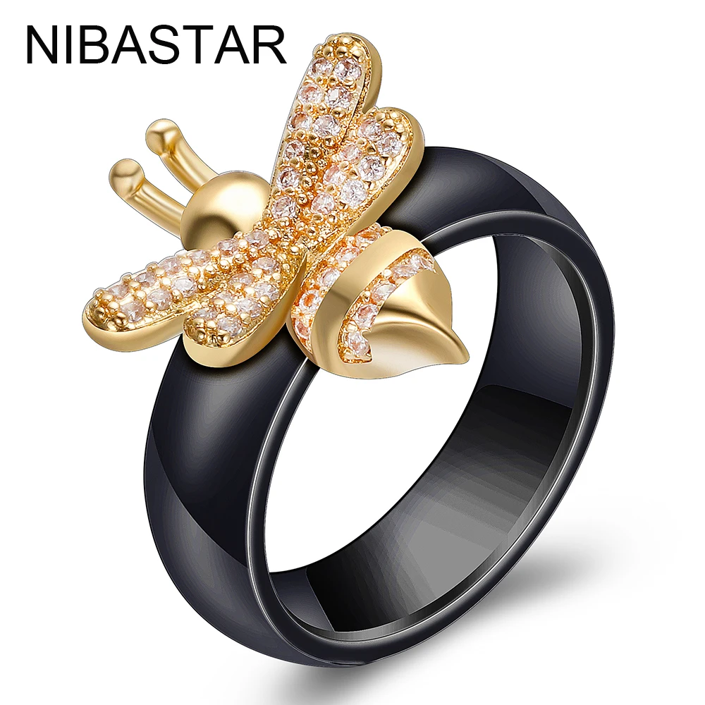 

Simple Gold Color Bee Finger Rings Ceramic Gold Hammered Band Stacking Rings Wedding Anniversary Luxury Temperament Jewelry
