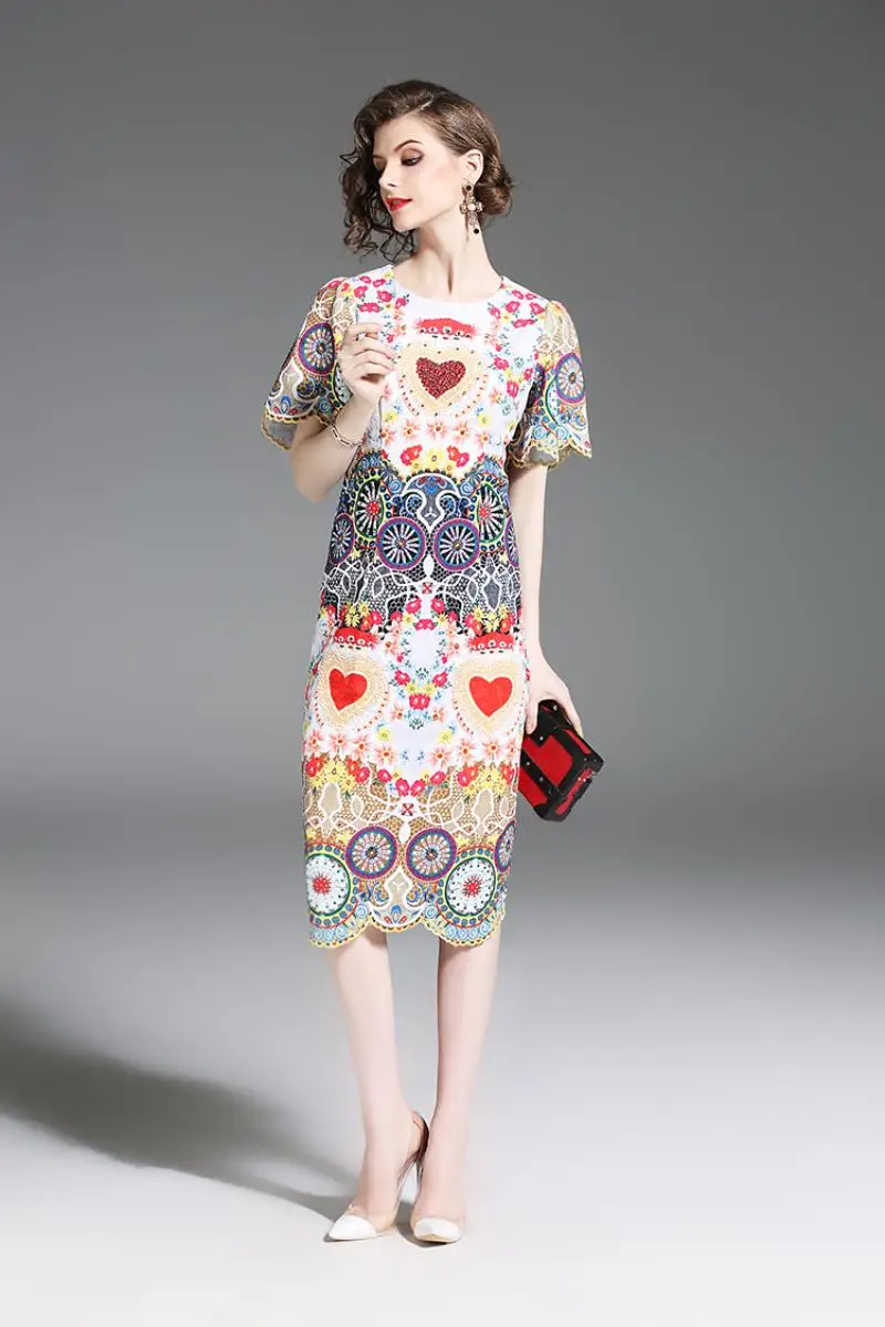 2018 Summer Runway Designer Women Luxury Crystal Diamonds Floral Print Retro Long Dress Vintage Bodycon Pencil Party Dresses