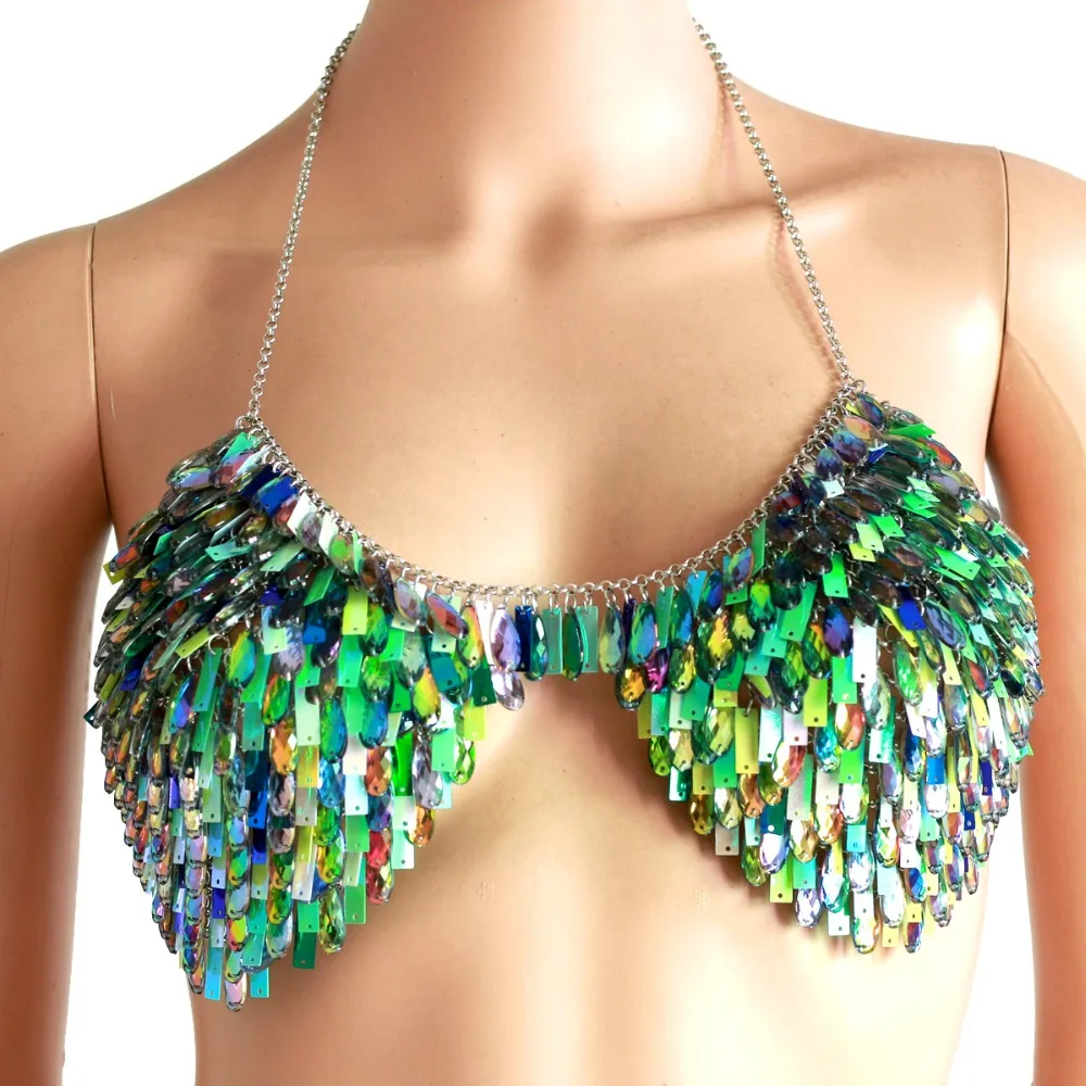 

Sexy Women Metal Chest Chain Crystal Diamond Crop Tops Halter Hollow Tank Camis Mixed color Bra Strap Lady Party Vest 2018 Novel