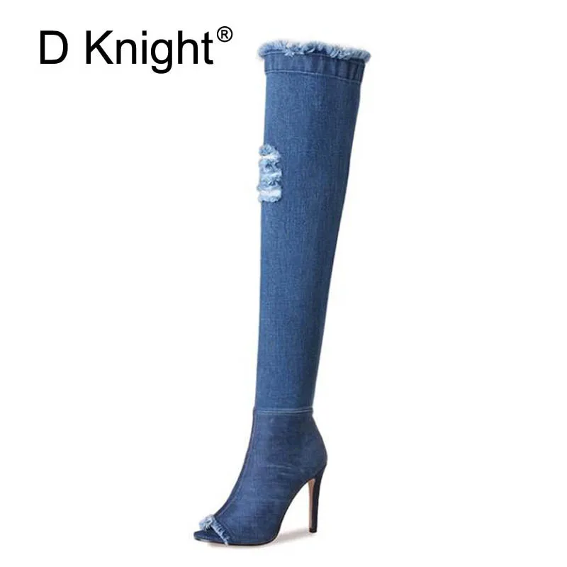 Fashion Women Over-the-Knee High Boots Slim Showing High Heels Spring Autumn Shoes Woman Peep Toe Casual Long Thigh High Boots (1)