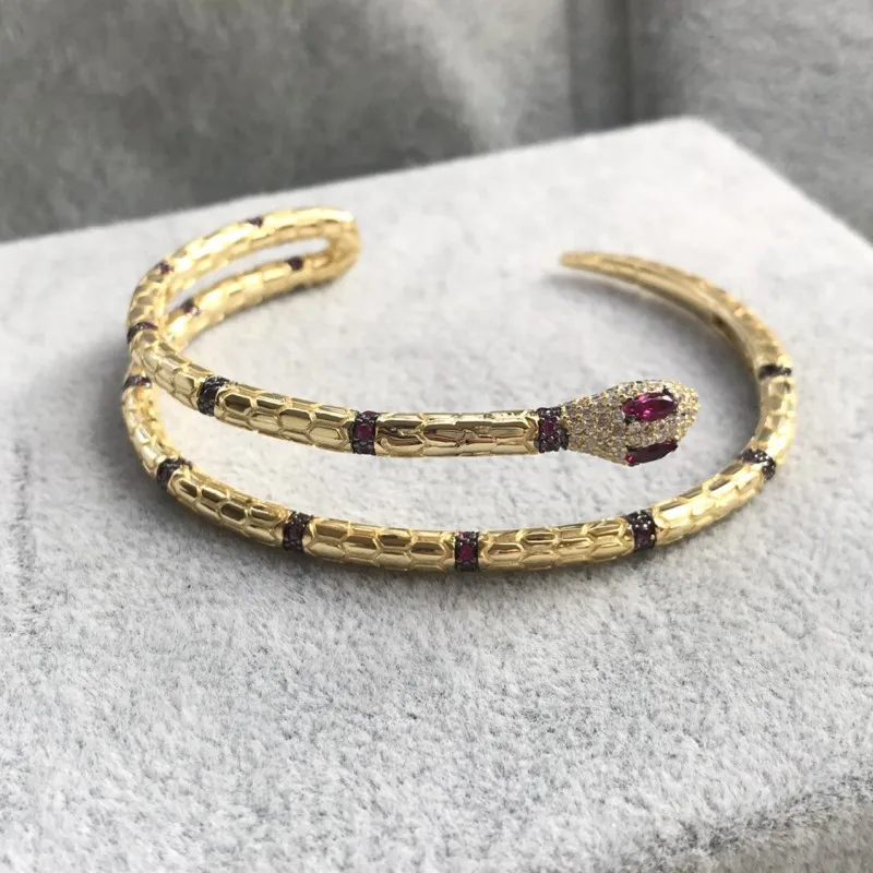 

925 Sterling Silver Micro-inlaid Zircon Fashion Gold Snake Bracelet Jewelry Fits Monaco Jewelry with Women Party Gifts