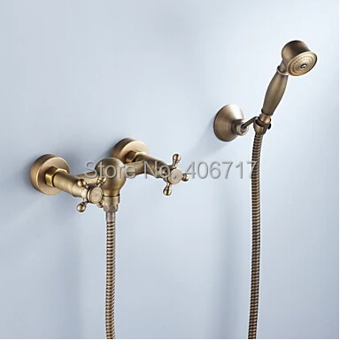 Wall Mounted Bath & Shower Faucets Antique Brass Bathroom Bath Handheld Shower Tap Mixer Bathtub Faucet