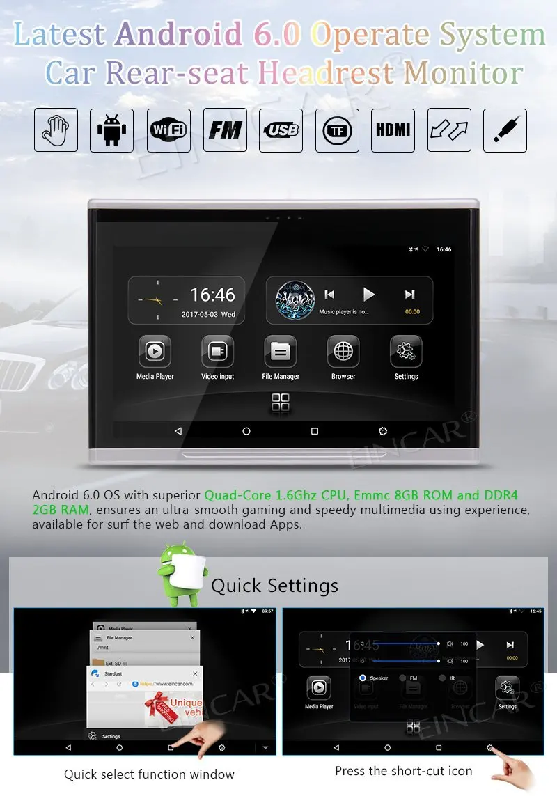 10 1 ''Android 6 0 HD Capatible сенсорный экран автомобильный NO DVD плеер подголовник