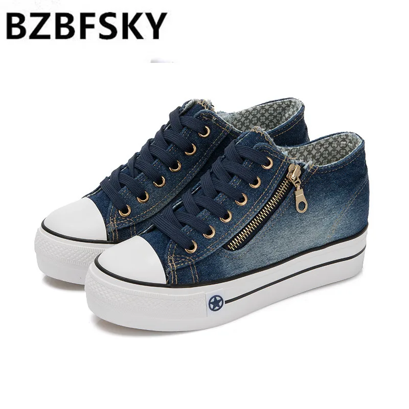Women's High Platform Shoes 2017 Breathable Denim Shoe Women Casual