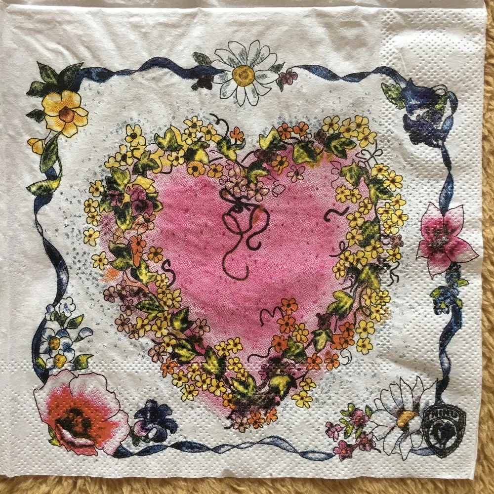 

20 vintage napkin paper tissue cute heart yellow flower garland decoupage wedding kids birthday party Christmas decor serviettes