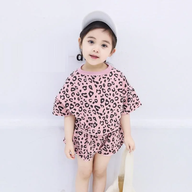 Г., корейские топы с леопардовым принтом+ шорты, комплект из 2 предметов для девочек, комплекты детской одежды летняя одежда для маленьких девочек Детский комплект - Цвет: pink toddler sets