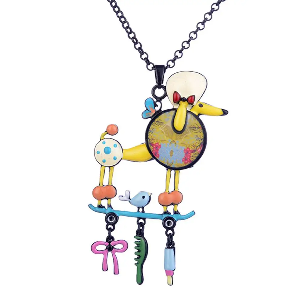 Cring Coco милый кулон в форме пуделя модное ожерелье s черная металлическая длинная цепь Эмаль мультфильм Животные ювелирные изделия ожерелье для женщин - Окраска металла: color1