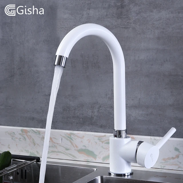 Cheap Gisha Brass Kitchen Faucets Hot And Cold and Water Faucets Basin Sink Square Tap Mixers Black White Beige Kitchen Faucet