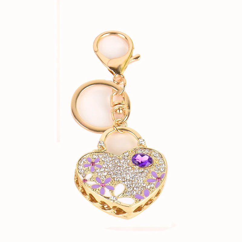 Enamel Crystal Heart Rhinestone Elegant Keychains Purse Bag Buckle
