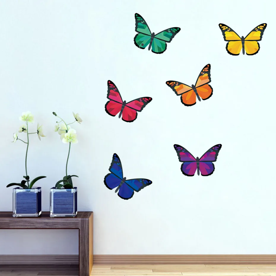 Modern Butterfly Full Color Vinyl Wall Stickers Refrigerator Decals Removable Self Adhesive