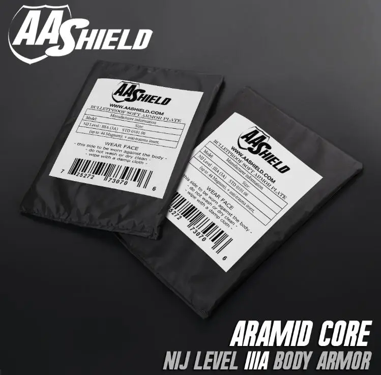 AA Shield Bullet Proof Soft Panel Body Armor Inserts Safety Plate Aramid Core Self Defense Supply NIJ Lvl IIIA 3A 6x8 Pair