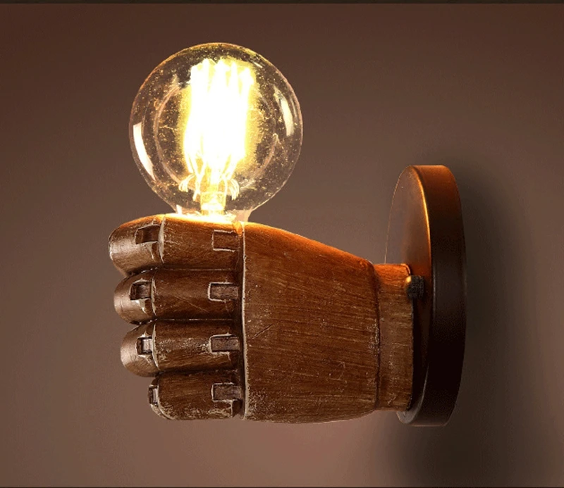 Retro Resin Right  Left Hand Fist Wall Lamp Loft Wind Novelty Cafe Bar Foyer Study Dining Room Home Decoration Lights Fixtures (2)