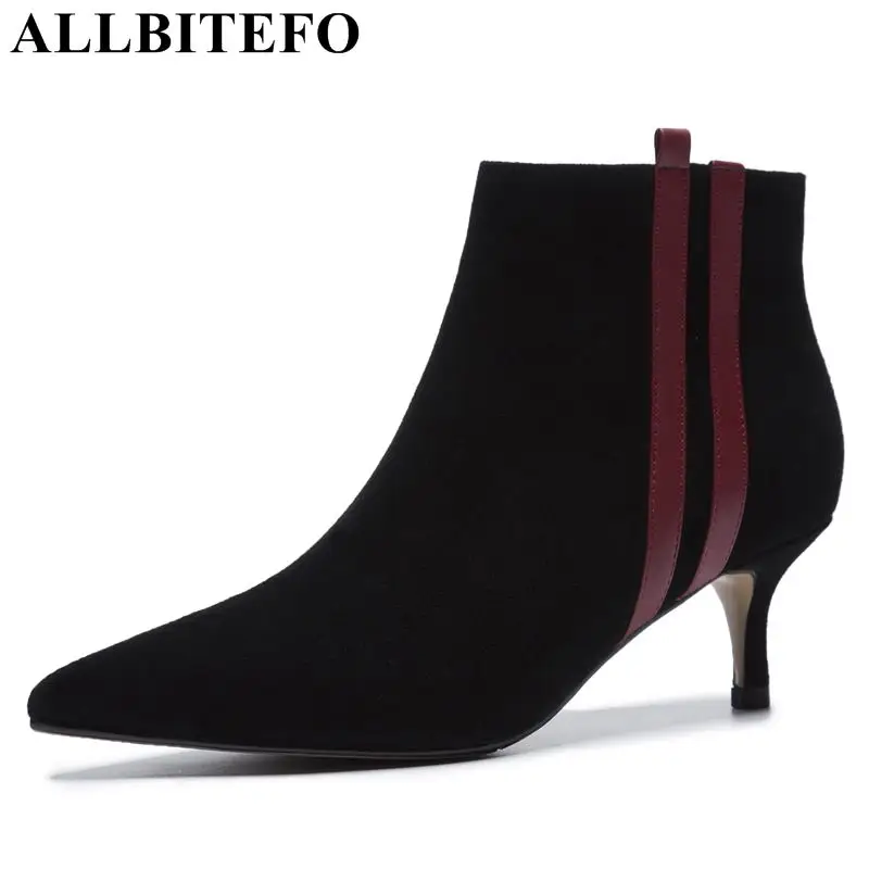 

ALLBITEFO Nubuck leather pointed toe high heels ankle boots women fashion mixed colors high-heeled women boots ladies boots