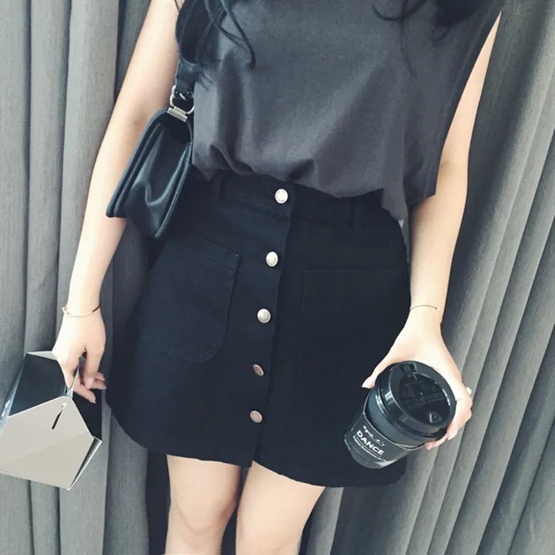 

New 2019 Summer Girls A-Line Korean Mini Jeans Skirt Single Button Slim Waist Denim pencil Skirts Summer Cheap Sexy Skirt Women