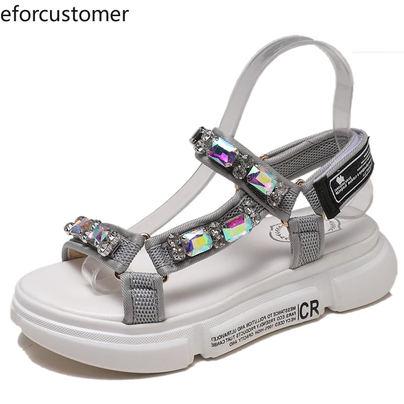 

Womens fashion wedges casual comfortable sandals Peep Toe Ankle Strap Buckle Slingbacks Wild models Rhinestones Chaussures femme