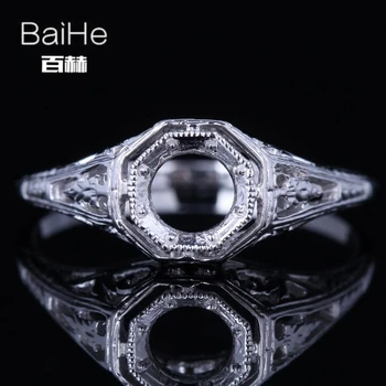 

BAIHE Solid 10K White Gold Round Engagement Women Trendy Fine Jewelry Elegant unique Fine Jewelry Semi Mount Ring