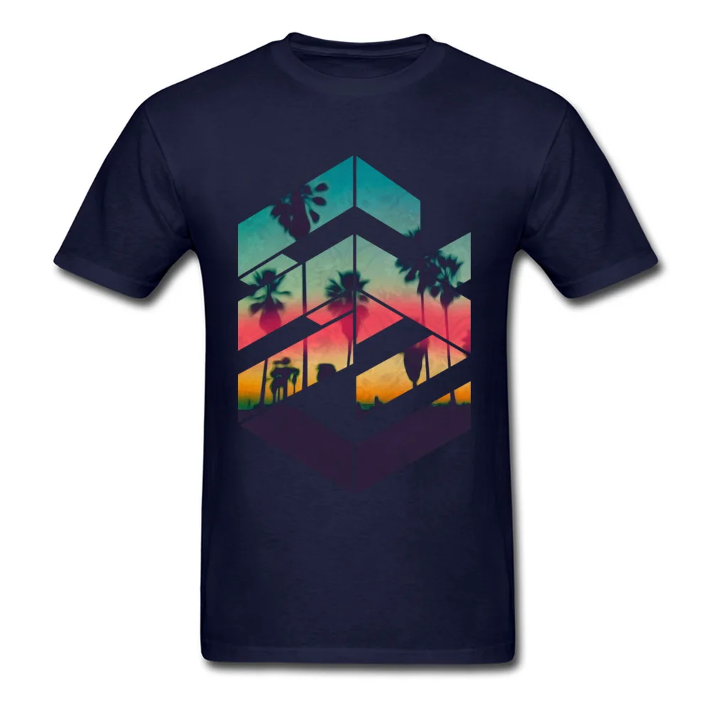 Design T-shirts Brand Round Collar Geometric Sunset beach Cotton Male Tops & Tees Casual Short Sleeve Tee-Shirt Geometric Sunset beach navy