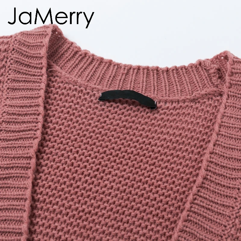 JaMerry Vintage loose women knitted cardigans Oversized lantern sleeve heart crochet jumper Autumn winter knitting cardigan coat