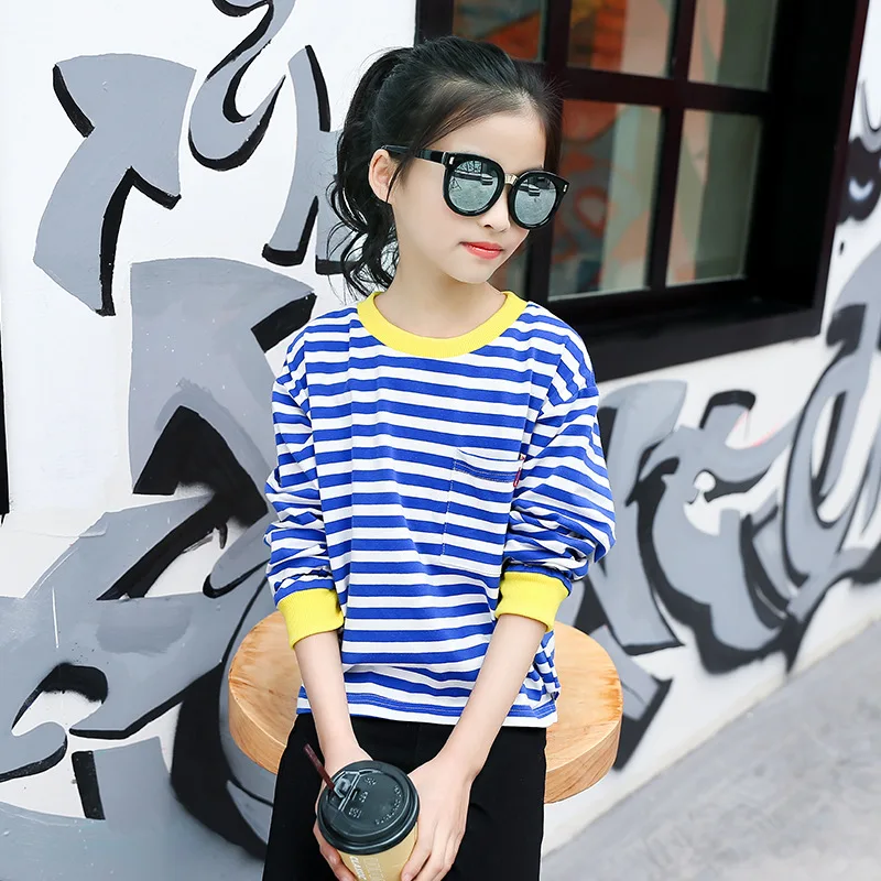 

Girls Spring Summer Fashion Striped T-Shirt Children Streetwear Long Sleeve Tees Teenager Cotton Sweatshirt Blouse AA51820