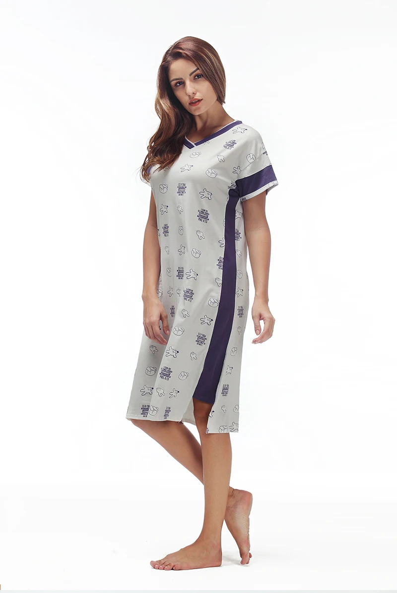 Yusano Cotton Nightgowns for Women V-Neck Nightshirt Short Sleelve Sleep Dress Cute Printed Sleepshirt Casual Nightwear