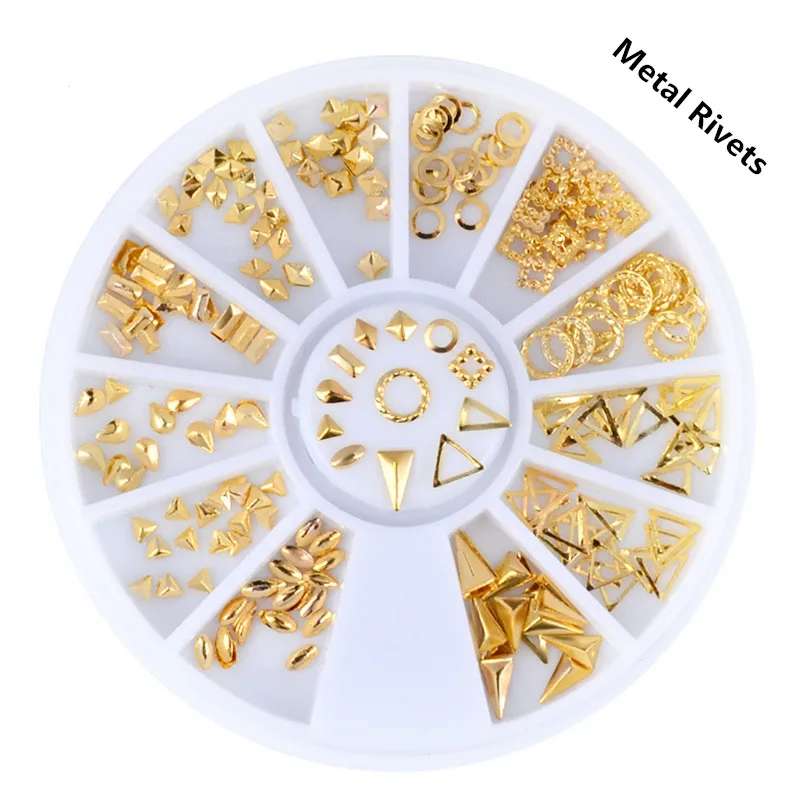 

Gold 3D DIY Jewelry Studs Metal Rivets Mix Hollow Round Design Nail Art Decoration Tools