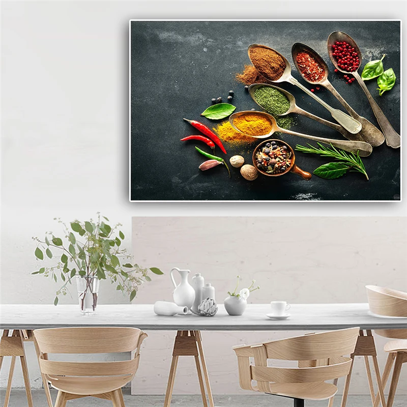 

Food Spoon Grains Spices Cooking Posters and Prints Canvas Painting Scandinavian Art Wall Picture For Living Room Kitchen Decor