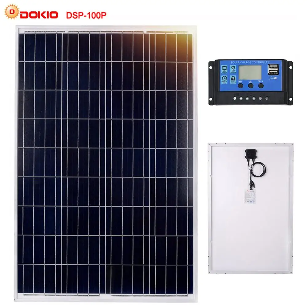Dokio 100W Photovoltaic Solar Panel+10A 12V/24V Controller 18V home Panel 10 Watt+5V Dual USB Charger Regulator kit | Электроника