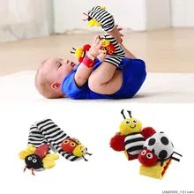 4 шт./лот, детские игрушки-погремушки для новорожденных, садовый жук, погремушка на запястье и носки для ног